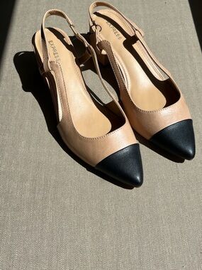 Express Two-Tone Pointed Toe Slingback Spectator Pumps - Tan & Black 8